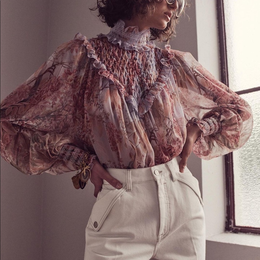 Zimmermann pink combination floral print blouse size 6.